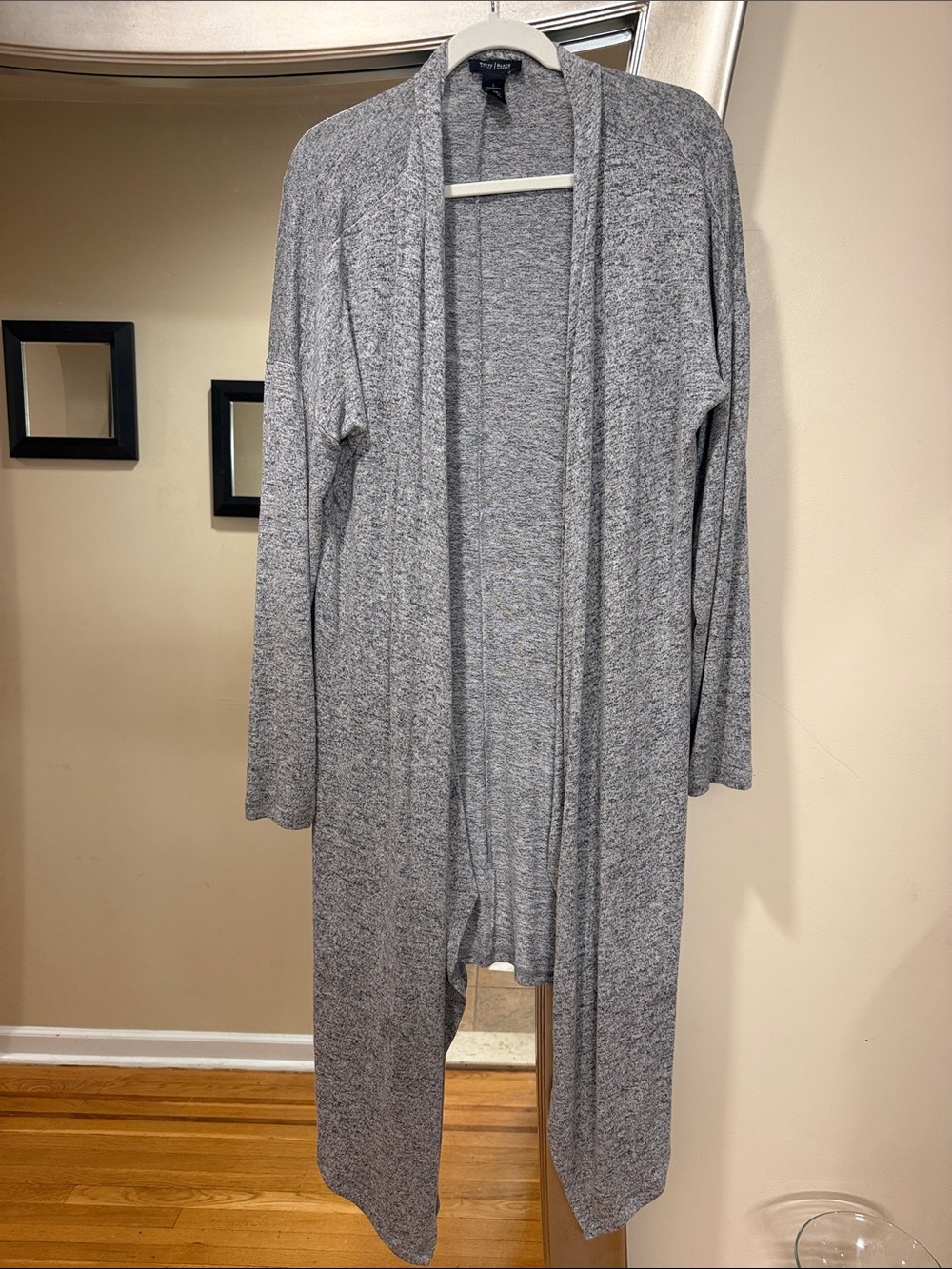 White House Black Market Heather Gray Open-Front light long jacket